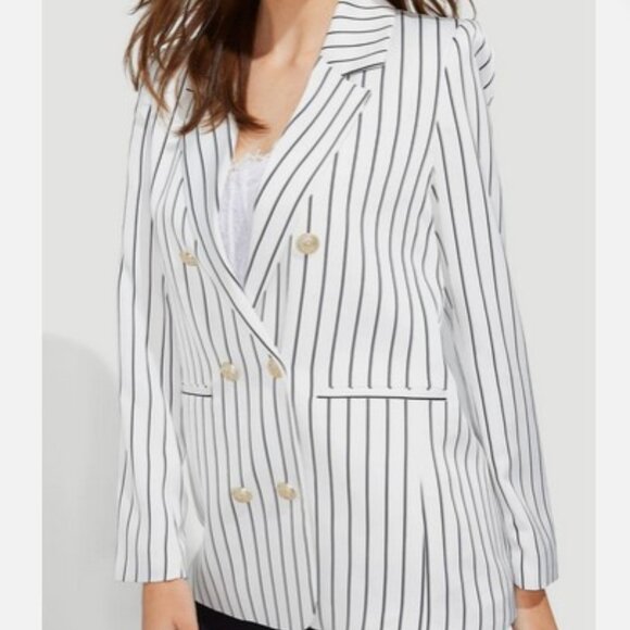 Generation Love Womens White Pinstripe Leighton Satin Blazer - Picture 2 of 12